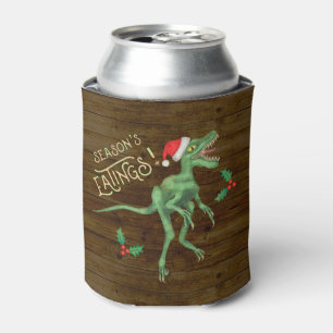 Lustiger Weihnachtsvelociraptor-Dinosaurier mit Dosenkühler