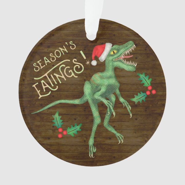 Lustiger Weihnachtsvelociraptor-Dinosaurier Ornament (Vorderseite)