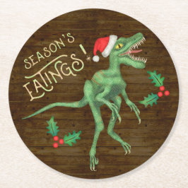 Lustiger Weihnachtsvelociraptor-Dinosaurier Runder Pappuntersetzer