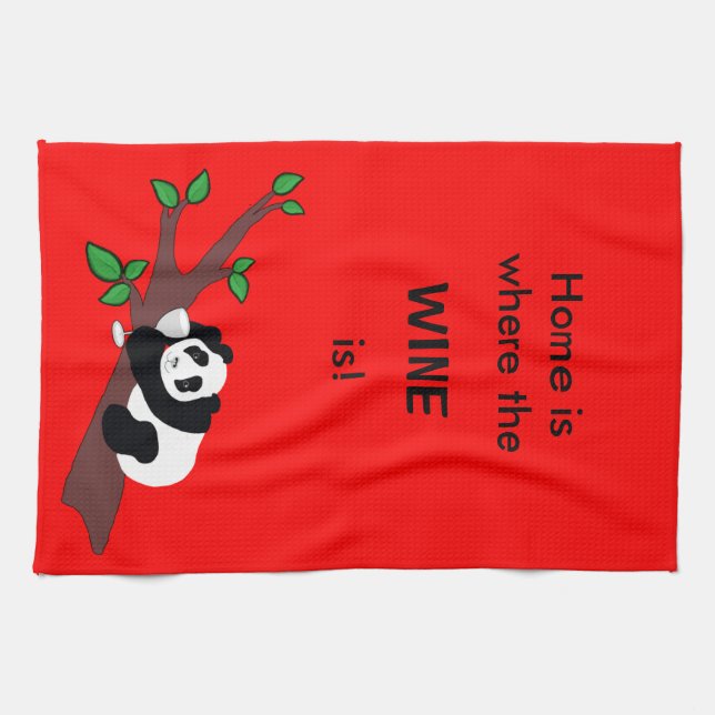 Lustiger Weinkonsum-Panda-Bär im Baum Geschirrtuch (Horizontal)