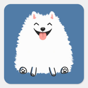 Lustiger Weißer Pomeranian Quadratischer Aufkleber
