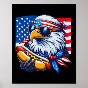 Lustiger Weißkopfseeadler Hotdog Amerikanische Fla Poster