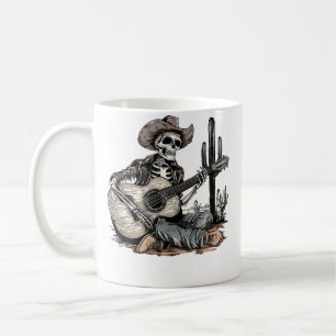 Lustiger Western-Skelett-Cowboy spielt Gitarre Cou Kaffeetasse