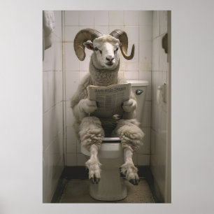 Lustiger Widder-Toiletten-Druck Dickhornschaf-Bade Poster