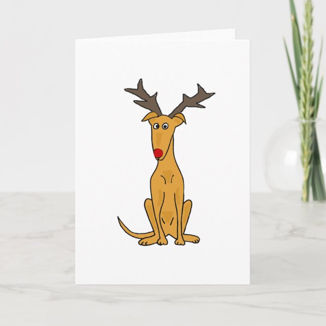 Lustiger Windhund-Hund als Weihnachtsren Feiertagskarte (Vorderseite)