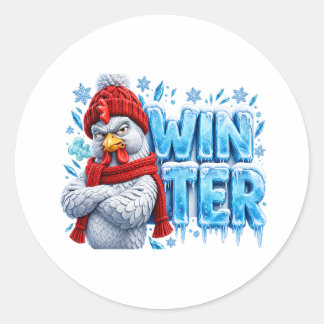 Lustiger Winter-Hühner-Aufkleber - Wütender Hahn m Runder Aufkleber