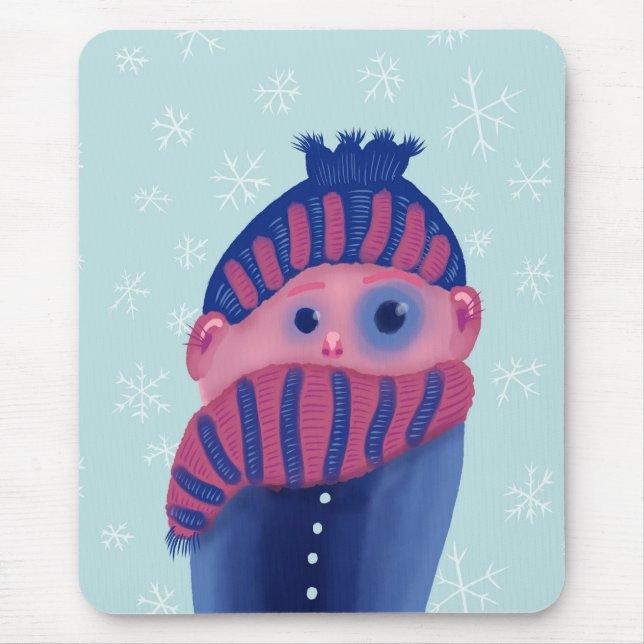 Lustiger Wintercharakter mit Hut und Schal Mousepad (Vorne)