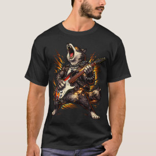 Lustiger Wolf spielt Gitarre Rock And Roll für T-Shirt
