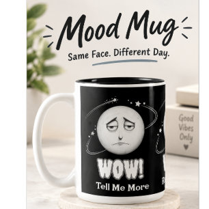 Lustiger "Wow" Mond Gesicht Kaffeebecher Zweifarbige Tasse