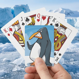 Lustiger wütender Pinguin-Cartoon Cool Waving Spielkarten