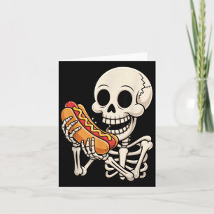 Lustiger Y-Skelett isst Hot-Dog-Halloween-Kostüm Karte