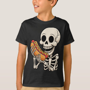Lustiger Y-Skelett isst Hot-Dog-Halloween-Kostüm T-Shirt