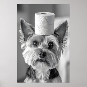 Lustiger Yorkshire Terrier Badezimmer Druck, Toile Poster