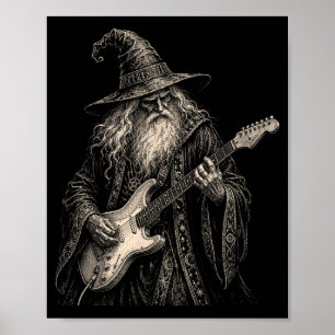 Lustiger Zauberer spielt Rockmusik auf E-Gitarre Poster