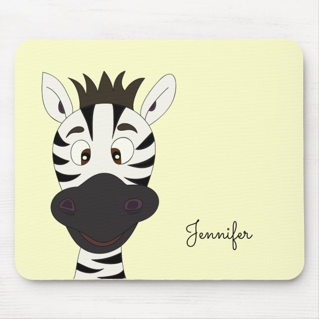 Lustiger Zebra-Cartoon-Gelbname scherzt mousepad (Vorne)