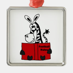 Lustiger Zebra-Lesefußball ordnet Buch an Silbernes Ornament