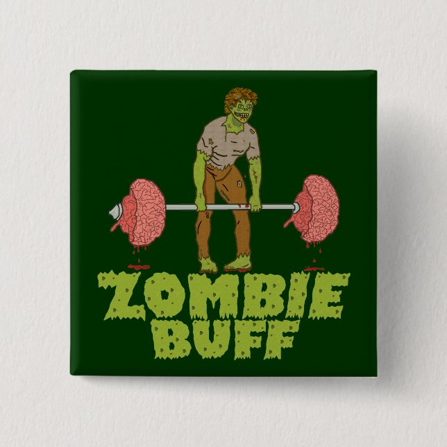 Lustiger Zombie-Büffelleder-Gewichts-Heber Button (Vorderseite)