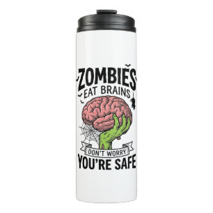 Lustiger Zombie Isst Gehirne Du Bist Sicher Hallow Thermosbecher