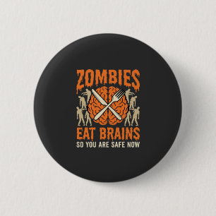 Lustiger Zombie isst Gehirne Halloween-Vektordesig Button