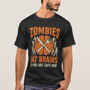 Lustiger Zombie isst Gehirne Halloween-Vektordesig T-Shirt