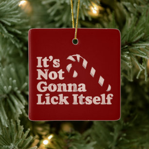 Lustiger Zuckerstangen-Leck-Selbst-Weihnachten Keramikornament