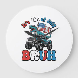 Lustiges 4. Juli Dinosaurier Monster Truck Shirt_1 Große Wanduhr