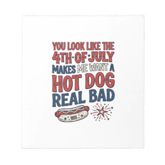 Lustiges 4. Juli Hot Dog patriotisches Shirtsdesig Notizblock