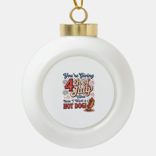 Lustiges 4. Juli Hot Dog Vintage-Shirt-Design_1 Keramik Kugel-Ornament