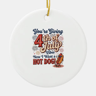 Lustiges 4. Juli Hot Dog Vintage-Shirt-Design_1 Keramik Ornament
