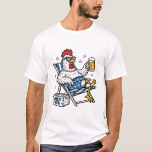 Lustiges 4. Juli Huhn Bier Patriotisches Shirt-Des T-Shirt