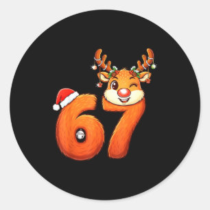 Lustiges 67-Rentier-Weihnachten-Sechs-Sieben-Meme- Runder Aufkleber