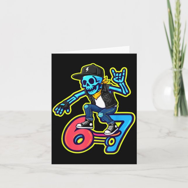Lustiges 67-Skelett-Skater-Meme Retro-Skateboardin Karte (Vorderseite)