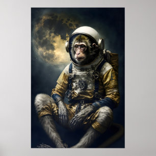 Lustiges Affen-Astronauten-Porträt Skurril Renaiss Poster
