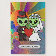 Lustiges Alien-Hochzeitspaar-Regenbogen-Kinder-Ges