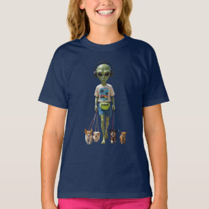 Lustiges Alien-Hundeausführer-Kinder-T-Shirt T-Shirt