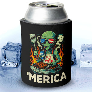 Lustiges Amerika Alien BBQ Grillen Patriotisch Ret Dosenkühler