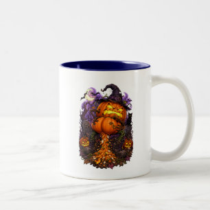 Lustiges Angeln und kackender Kürbis Halloween Zweifarbige Tasse