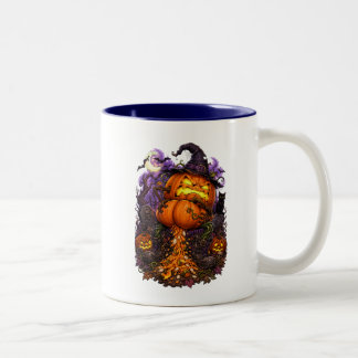 Lustiges Angeln und kackender Kürbis Halloween Zweifarbige Tasse