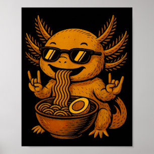 Lustiges Anime Kawaii Axolotl isst Ramen Grafik T- Poster