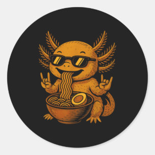 Lustiges Anime Kawaii Axolotl Ramen isst Grafik T- Runder Aufkleber