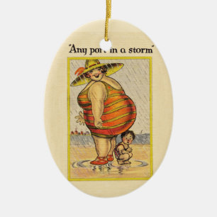 Lustiges Antiquitäten-Paar auf Strand Kuriosität Keramik Ornament