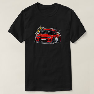 Lustiges Auto-T-Shirt Schwarz Cooles rotes Sport T-Shirt
