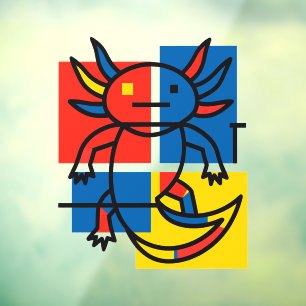 Lustiges Axolotl-Piet-Mondrian-Abstraktkunst-Muste Fensteraufkleber
