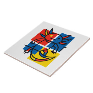 Lustiges Axolotl-Piet-Mondrian-Abstraktkunst-Muste Fliese