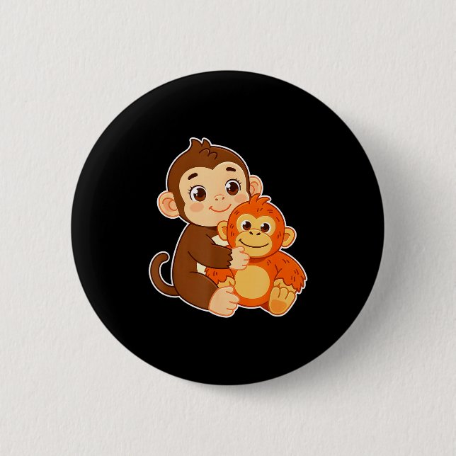 Lustiges Babyäffchen mit Stofftier Grafik Button (Vorderseite)