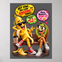 Lustiges Banana und Kiwi Flirtposter