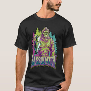 Lustiges Bassquatch-Angler-Grafik T-Shirt
