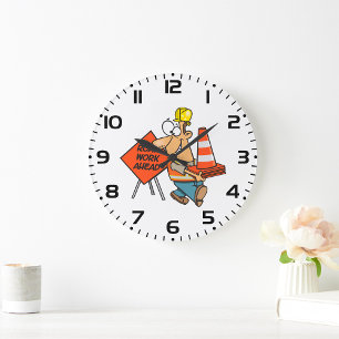 Lustiges Baustellen-Schild 'Straßenarbeiten voraus Große Wanduhr