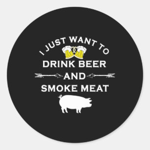 Lustiges Bbq-Shirt Trinke Bier Rauche Fleisch Gril Runder Aufkleber