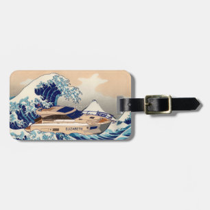Lustiges Bewegungsyacht-Boot auf der Hokusai Gepäckanhänger